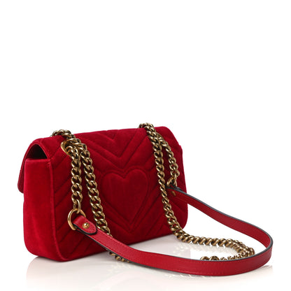 Gucci Velvet Matelasse Mini GG Marmont Shoulder Bag Hibiscus Red 3 of 17
