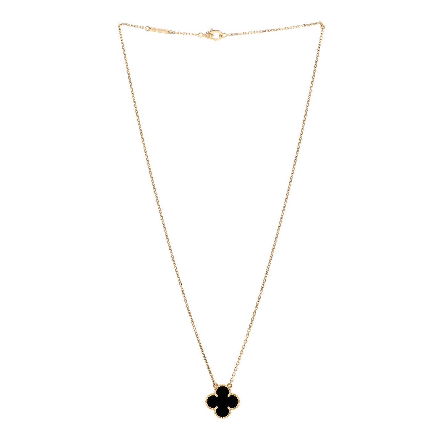VAN CLEEF & ARPELS 18K Yellow Gold Black Onyx Vintage Alhambra Pendant Necklace
