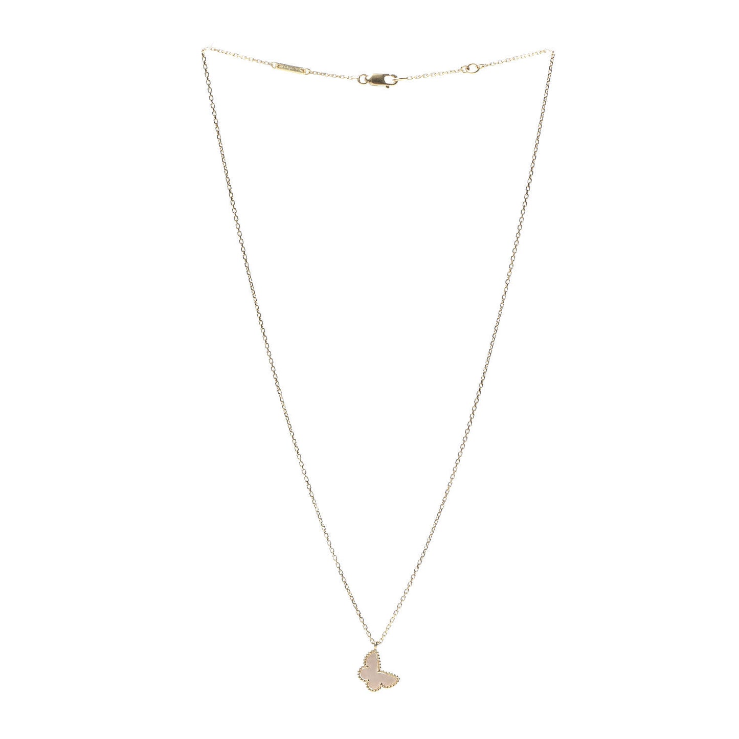 18K Yellow Gold Mother of Pearl Sweet Alhambra Butterfly Pendant Necklace