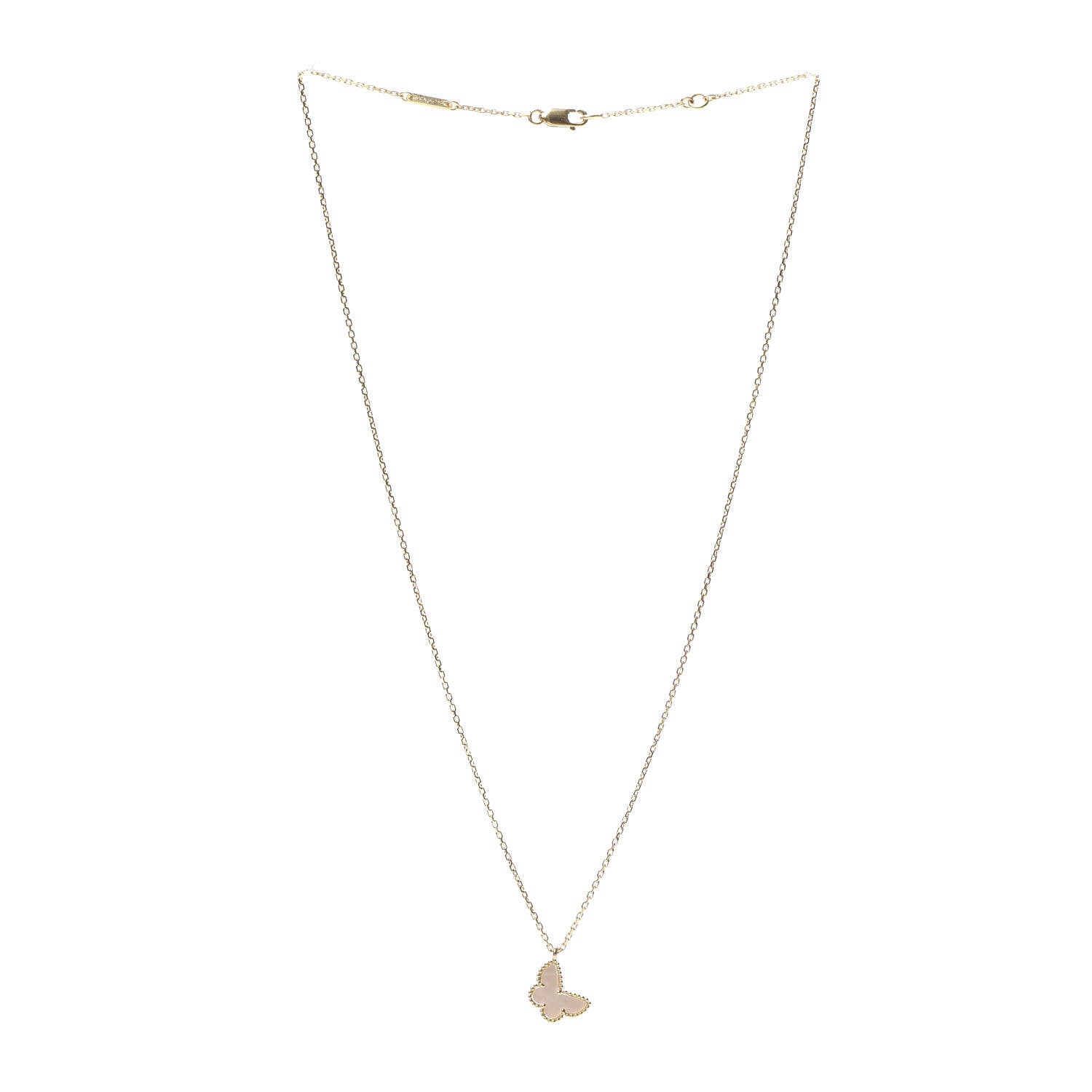 Van Cleef & Arpels 18K Yellow Gold Mother of Pearl Sweet Alhambra Butterfly Pendant Necklace 3 of 7