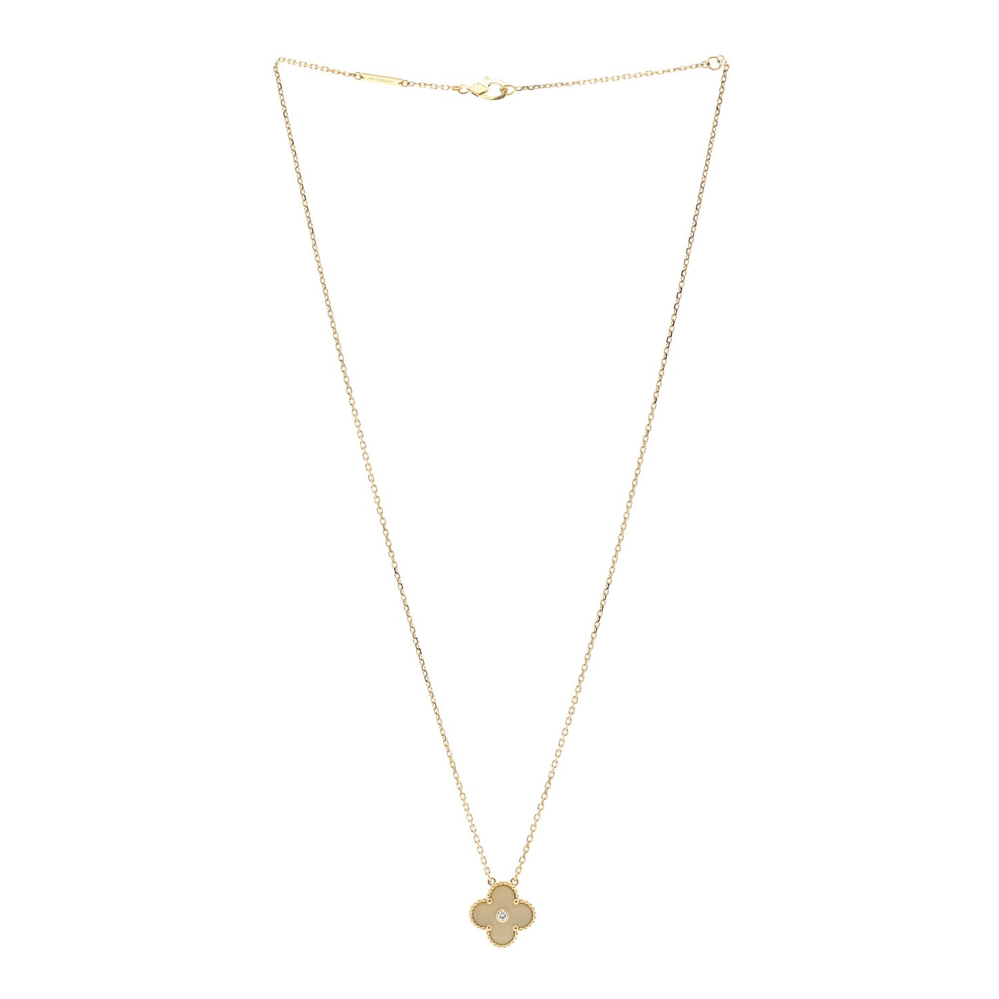 18K Yellow Gold Diamond Yellow Mother of Pearl Vintage Alhambra Pendant Necklace