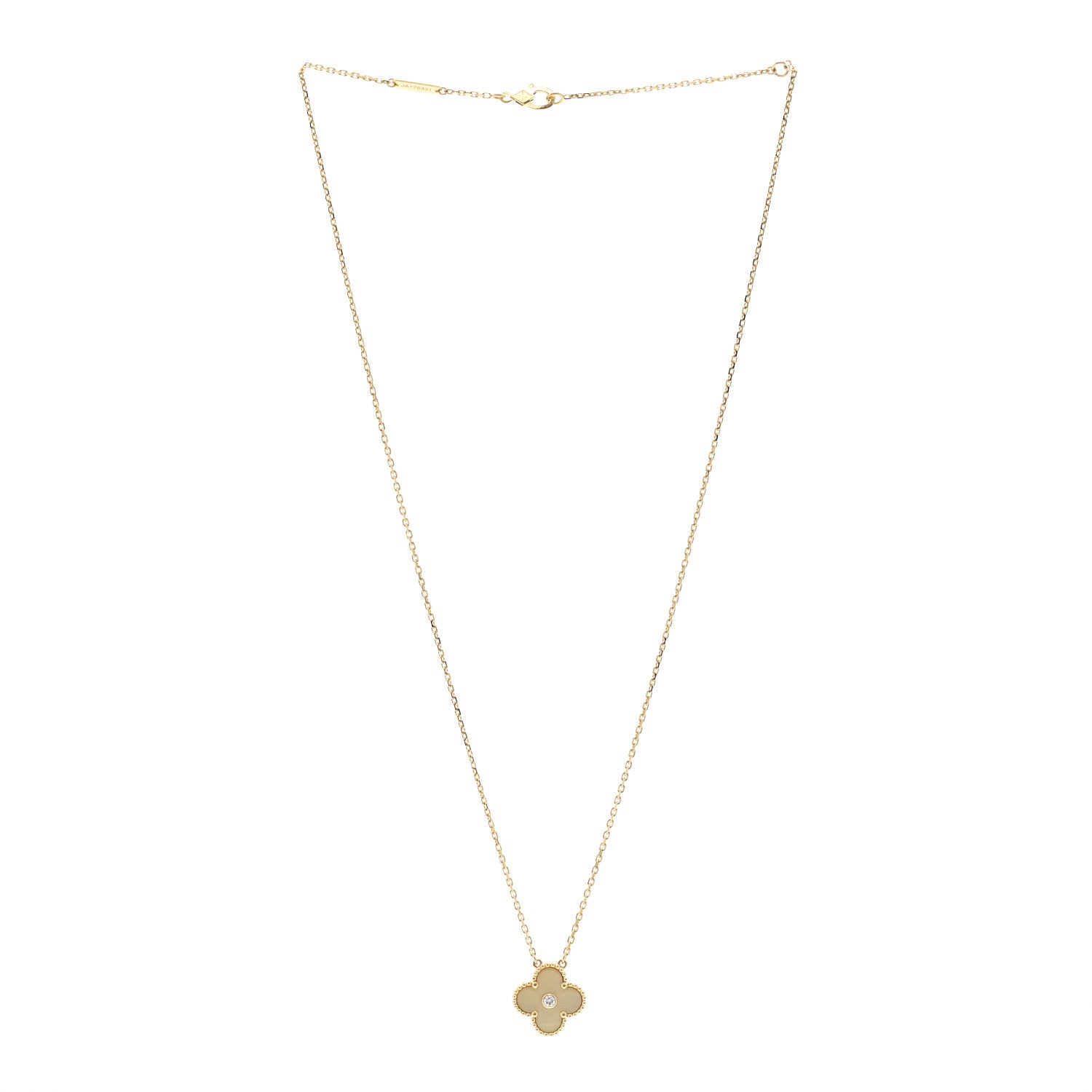 Van Cleef & Arpels 18K Yellow Gold Diamond Yellow Mother of Pearl Vintage Alhambra Pendant Necklace 3 of 6