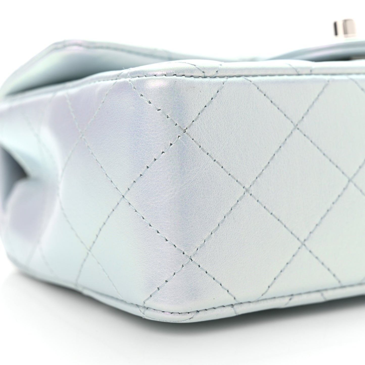 Iridescent Calfskin Quilted Mini Rectangular Flap Light Blue