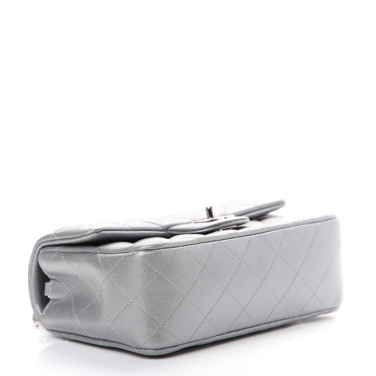 Metallic Lambskin Quilted Mini Rectangular Flap Silver