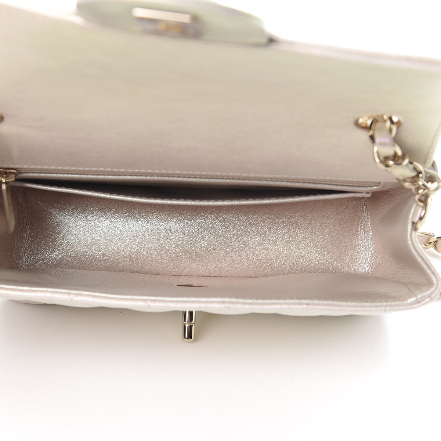 Iridescent Lambskin Quilted Mini Rectangular Flap Ivory