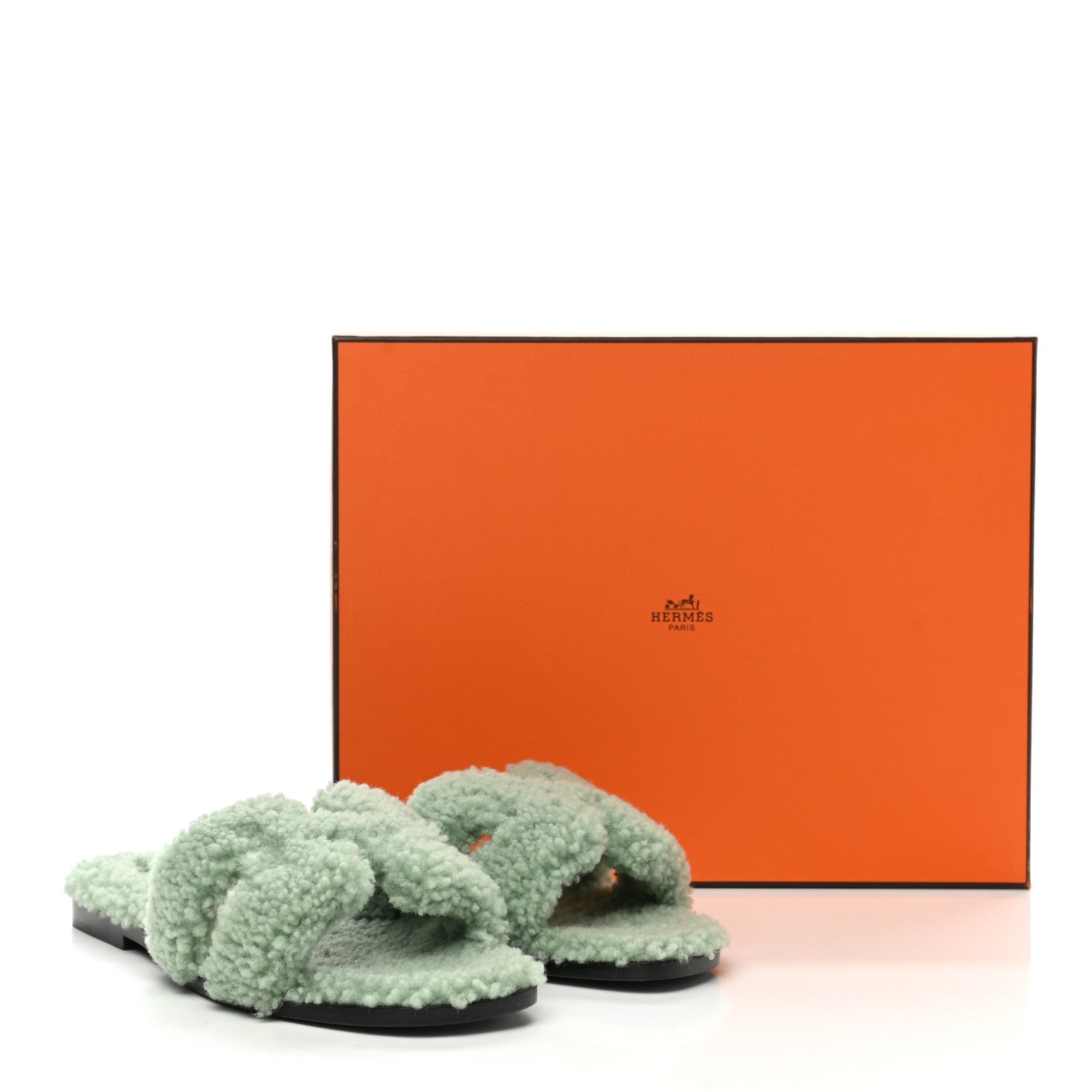 Hermes Woolskin Oran Sandals 37.5 Vert D'Eau 8 of 8