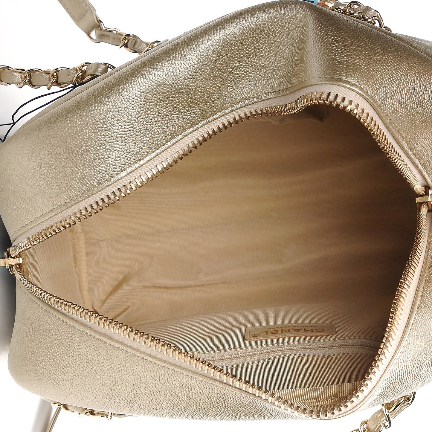 Caviar Iridescent Calfskin Duo Bowling Bag Black Light Gold