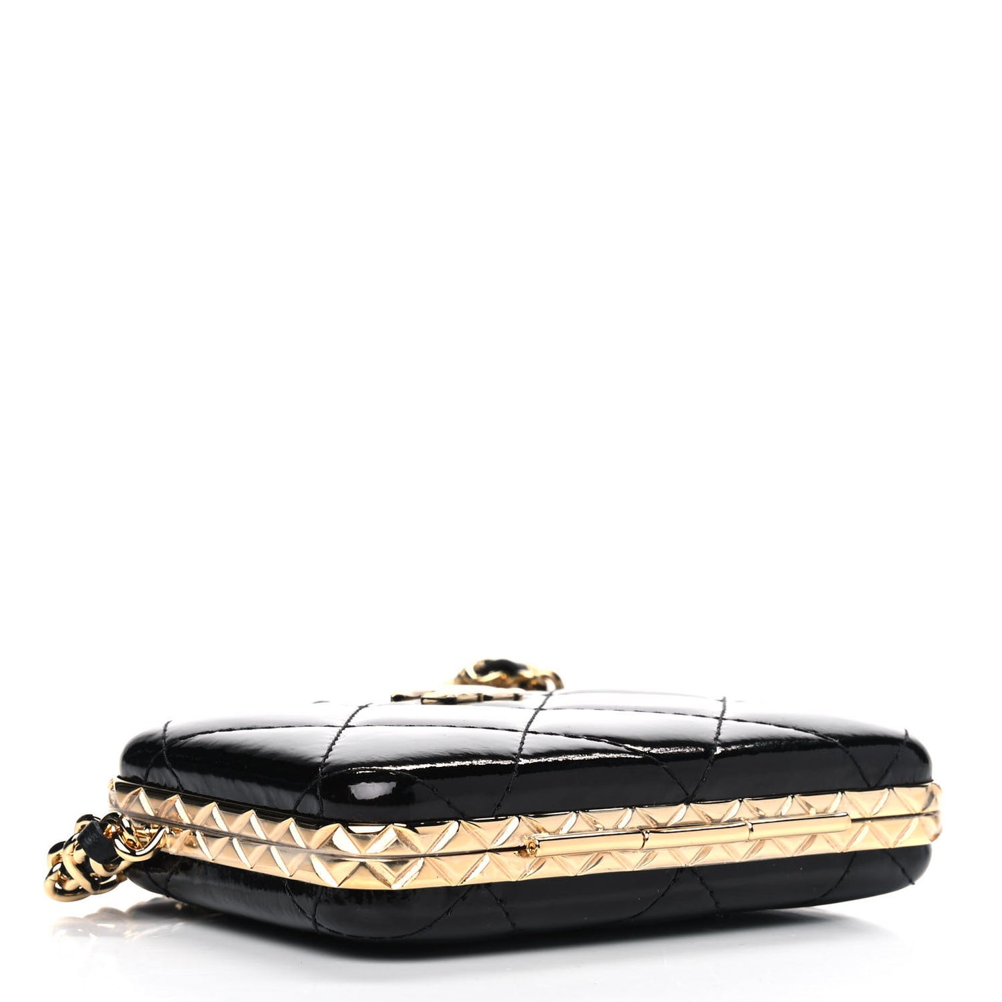 Glazed Goatskin Quilted Small Box With Chain Black