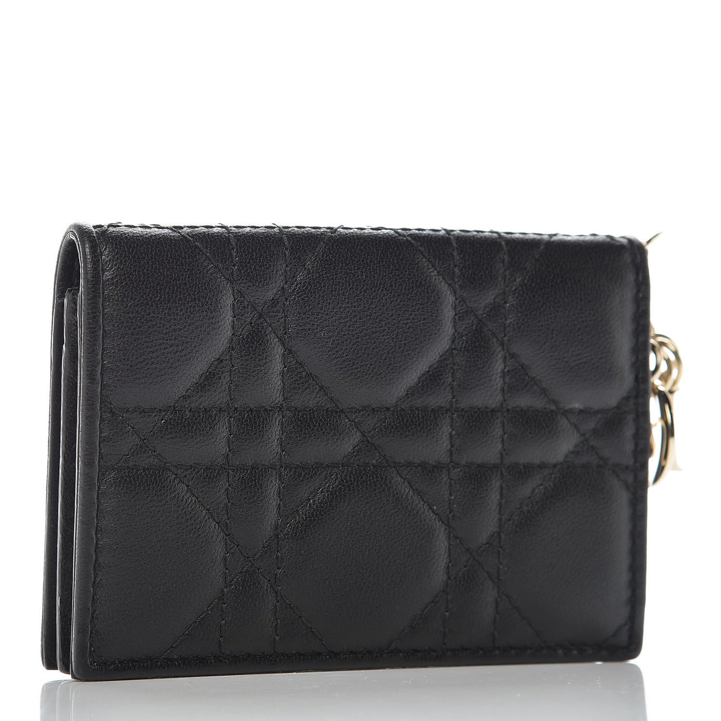 Lambskin Cannage Small Lady Dior Flap Card Holder Black