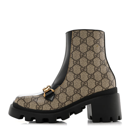 Gucci GG Supreme Monogram Magnum Calfskin Interlocking G Womens Lug Sole Ankle Boots 35.5 Beige Ebony Black 1 of 9