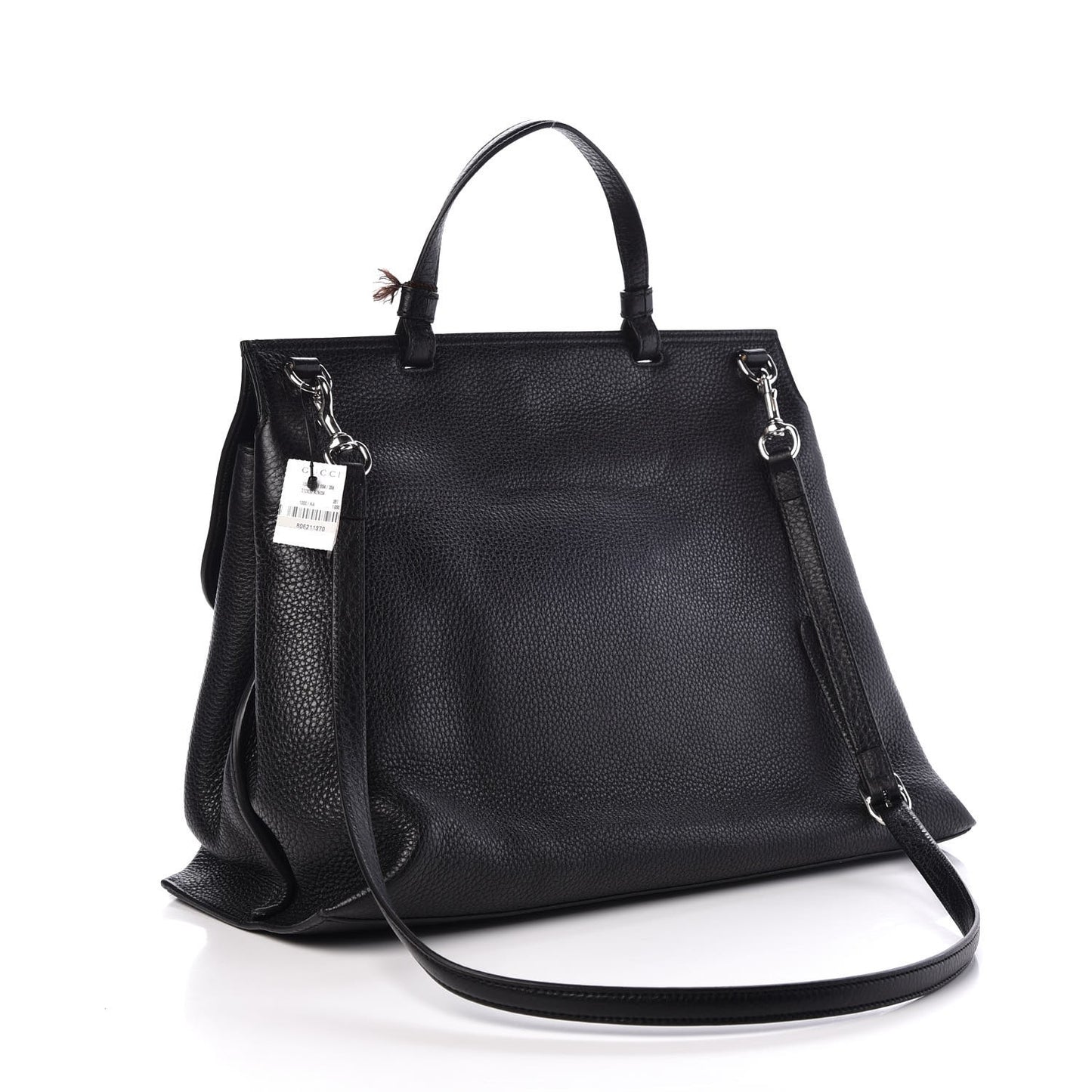Pebbled Calfskin Large Bamboo Daily Top Handle Bag Black
