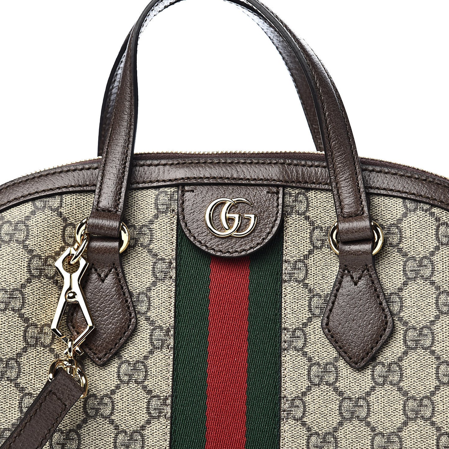 GG Supreme Monogram Web Medium Ophidia Top Handle Dome Bag Brown