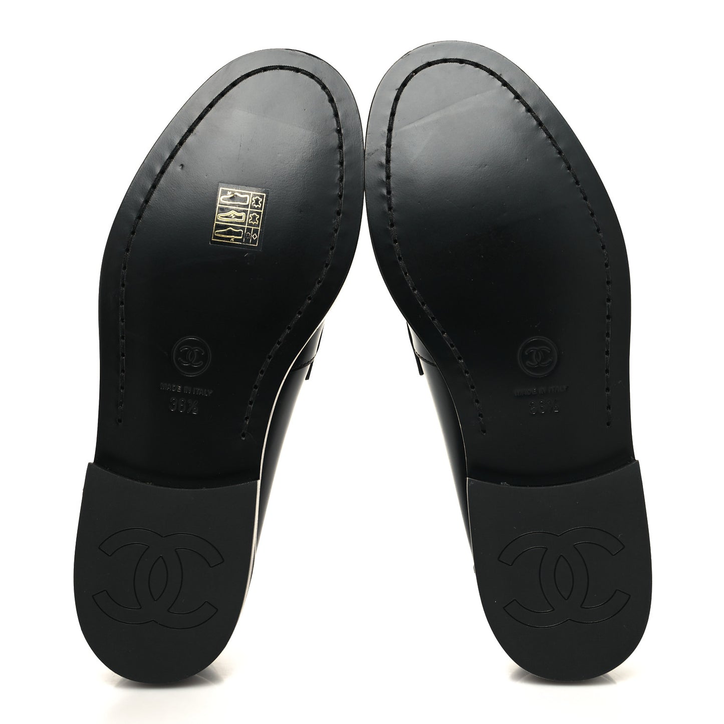 Shiny Calfskin CC Loafers 36.5 Black White Black White