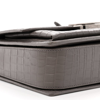 Saint Laurent Calfskin Crocodile Embossed Medium Bellechasse Satchel Grey 8 of 12