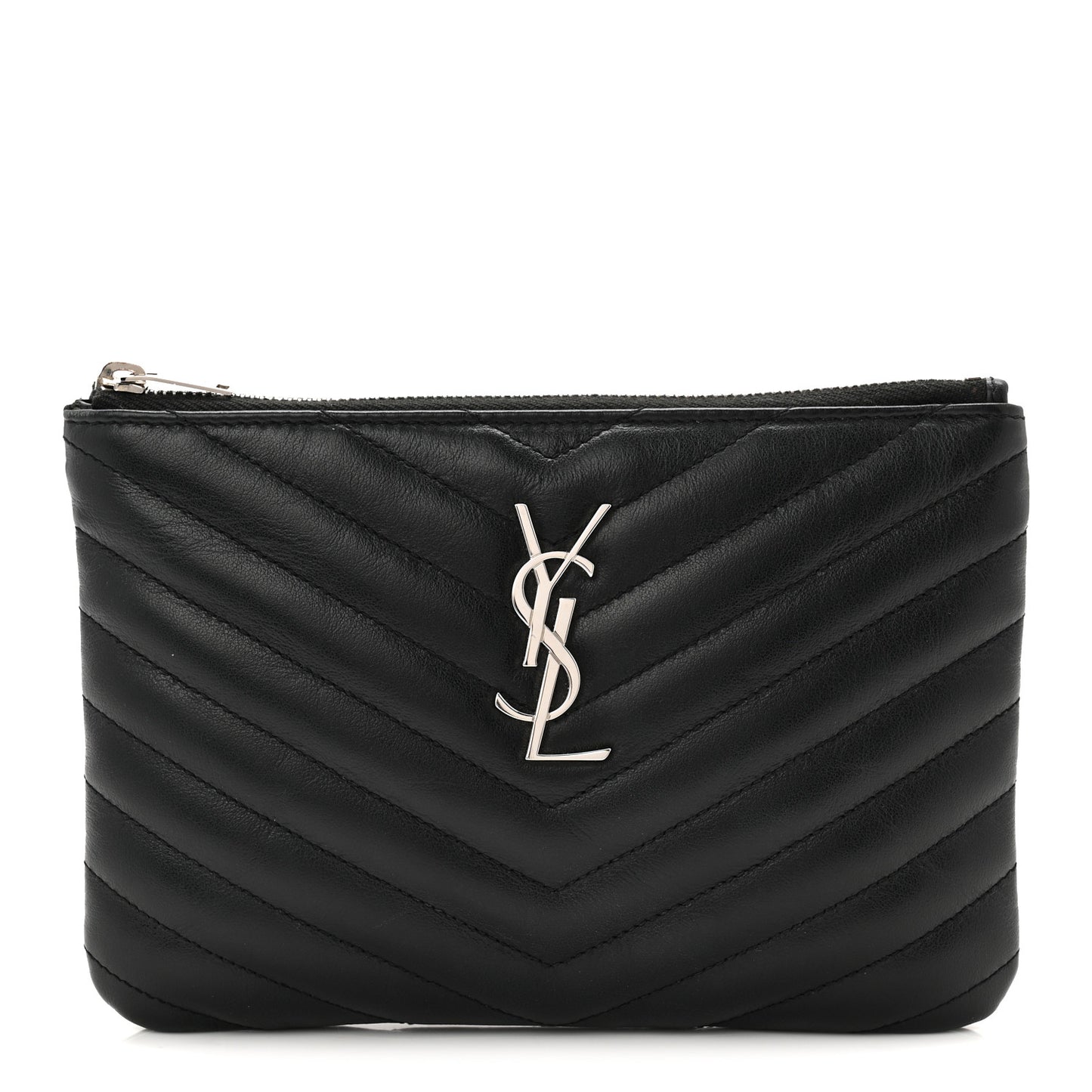 Calfskin Matelasse Chevron Monogram Pouch Black