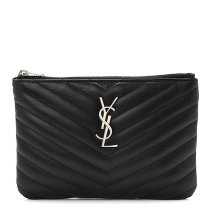Saint Laurent Calfskin Matelasse Chevron Monogram Pouch Black 1 of 7
