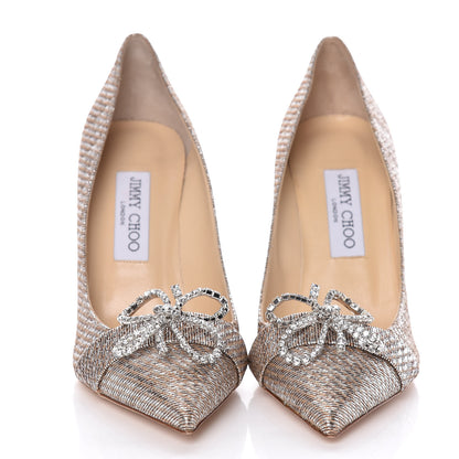 Jimmy Choo Metallic Lame Fabric Crystal Bow Veil 100 Pumps 36 Silver 2 of 9