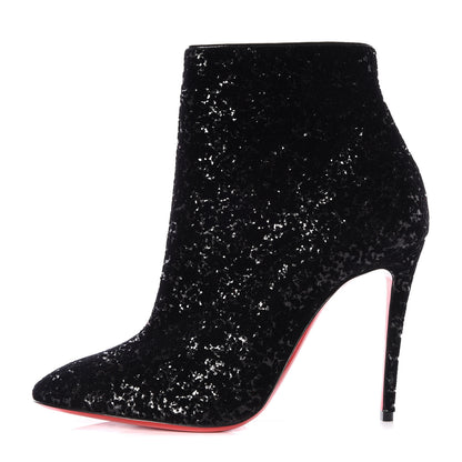 Christian Louboutin Velvet Patent Glitter Eloise Booty 100 Ankle Boots 37.5 Black 1 of 9