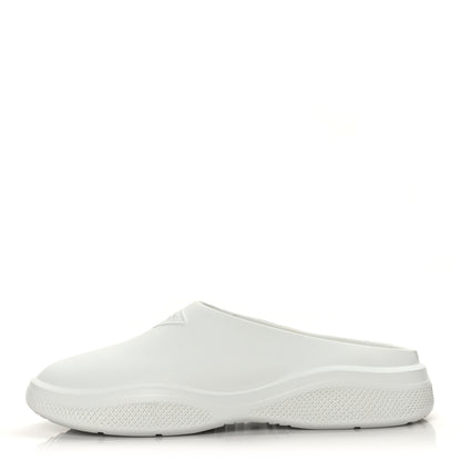 Prada Soft Mellow Rubber Triangle Logo Embossed Mens Mules 45 White 1 of 8
