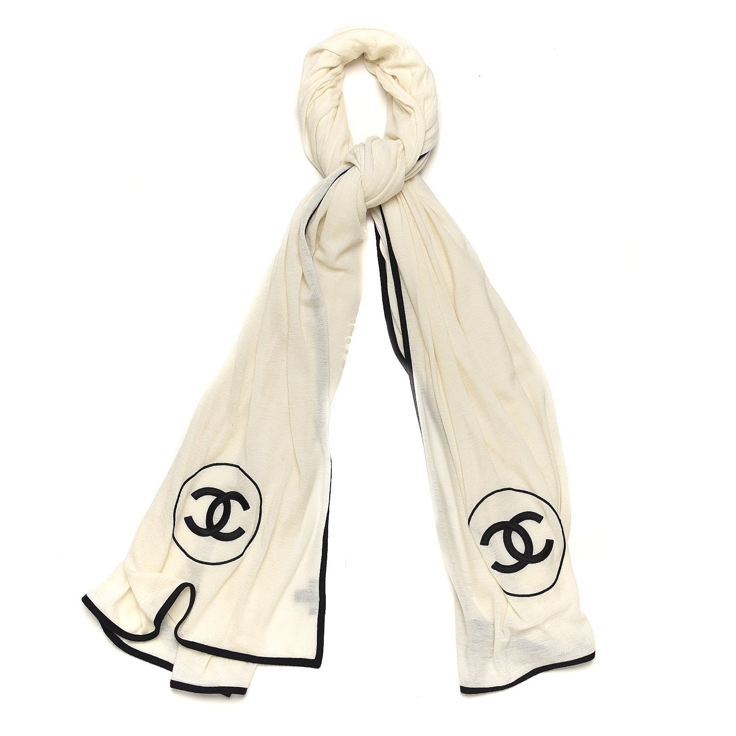Chanel Cashmere Silk CC Scarf Black White 1 of 4