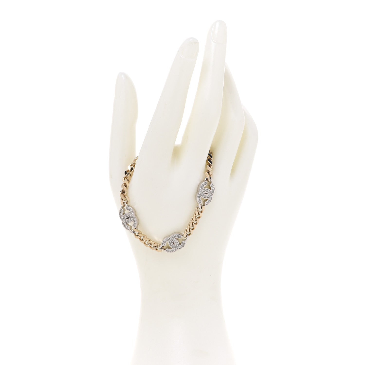 Chanel Crystal CC Chain Bracelet Gold Silver 2 of 4
