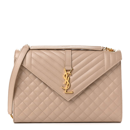 Saint Laurent Grain De Poudre Mixed Matelasse Large Triquilt Monogram Satchel Dark Beige 1 of 11