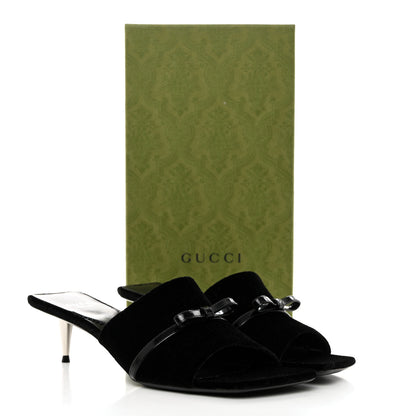 Gucci New Velvet Ashmir Regent Calfskin GG Monogram Square Toe Bow 45mm Slide Sandals 40.5 Black 9 of 9