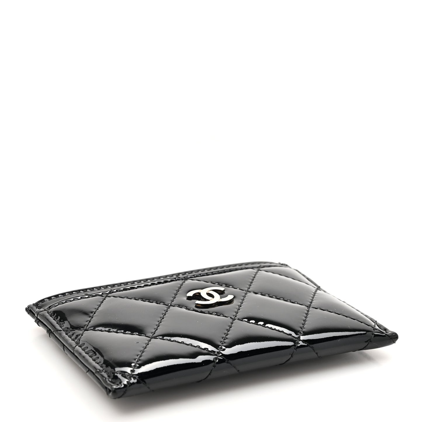 Patent Calfskin Quilted Card Holder Black