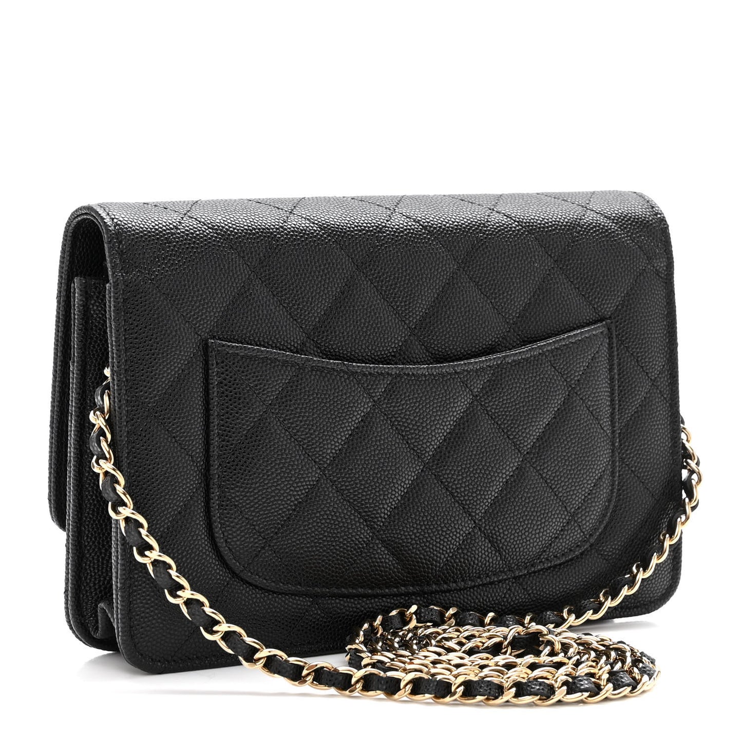 Caviar Quilted Crystal Enamel CC Wallet On Chain WOC Black