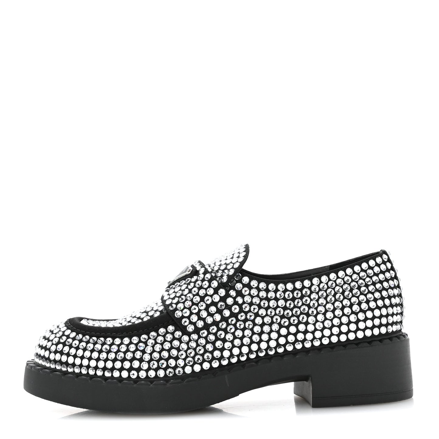 Satin Crystal Metal Triangle Logo 50mm Loafers 36.5 Cristal