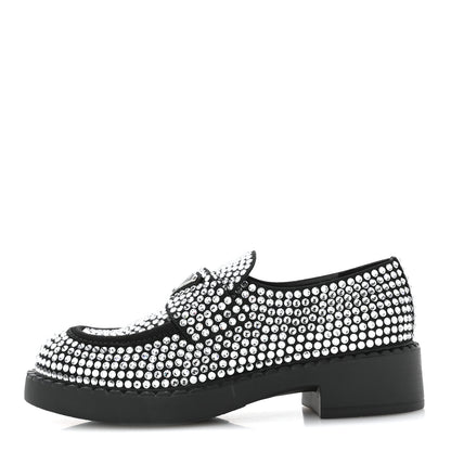 Prada Satin Crystal Metal Triangle Logo 50mm Loafers 36.5 Cristal 1 of 9