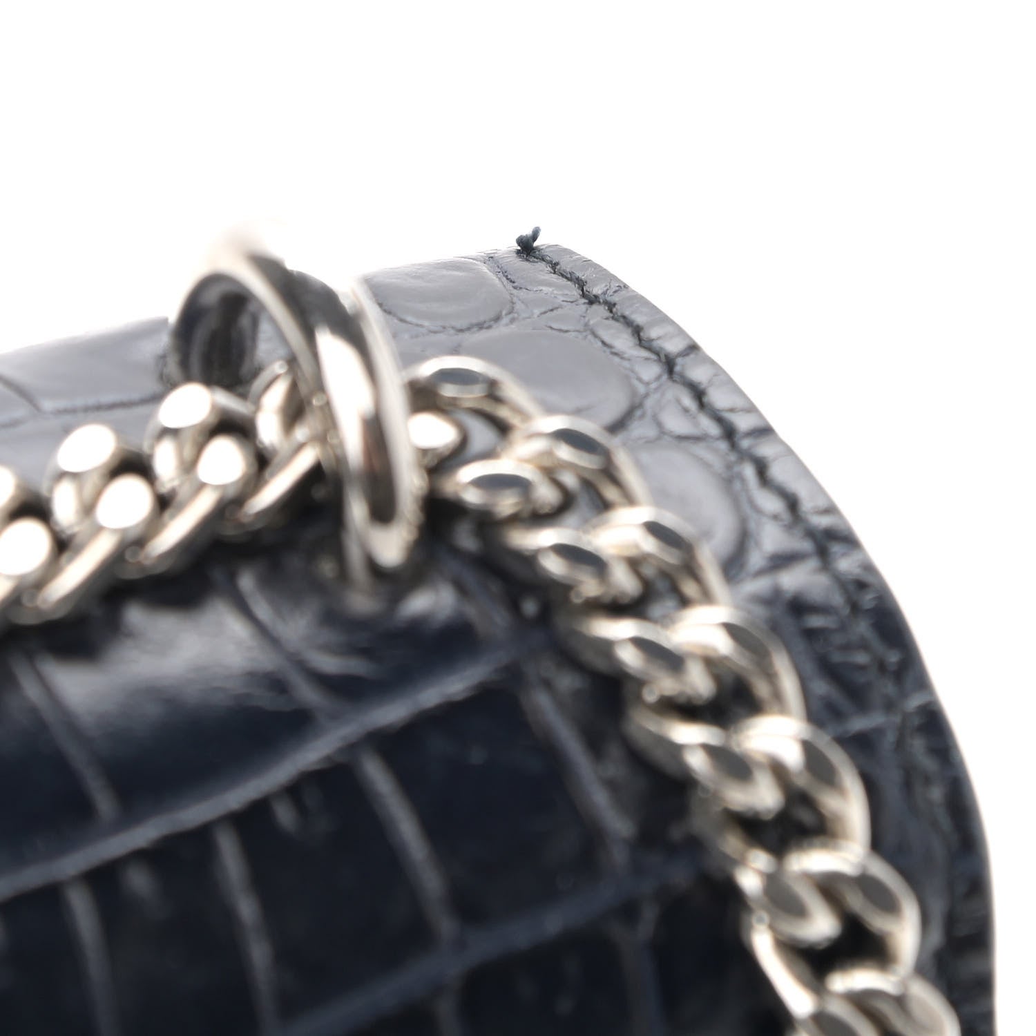 Saint Laurent Calfskin Crocodile Embossed Monogram Sunset Chain Wallet Navy 13 of 15