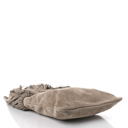 Saint Laurent Suede Calfskin Small Grace Fringed Hobo Bag Dusty Grey 4 of 9
