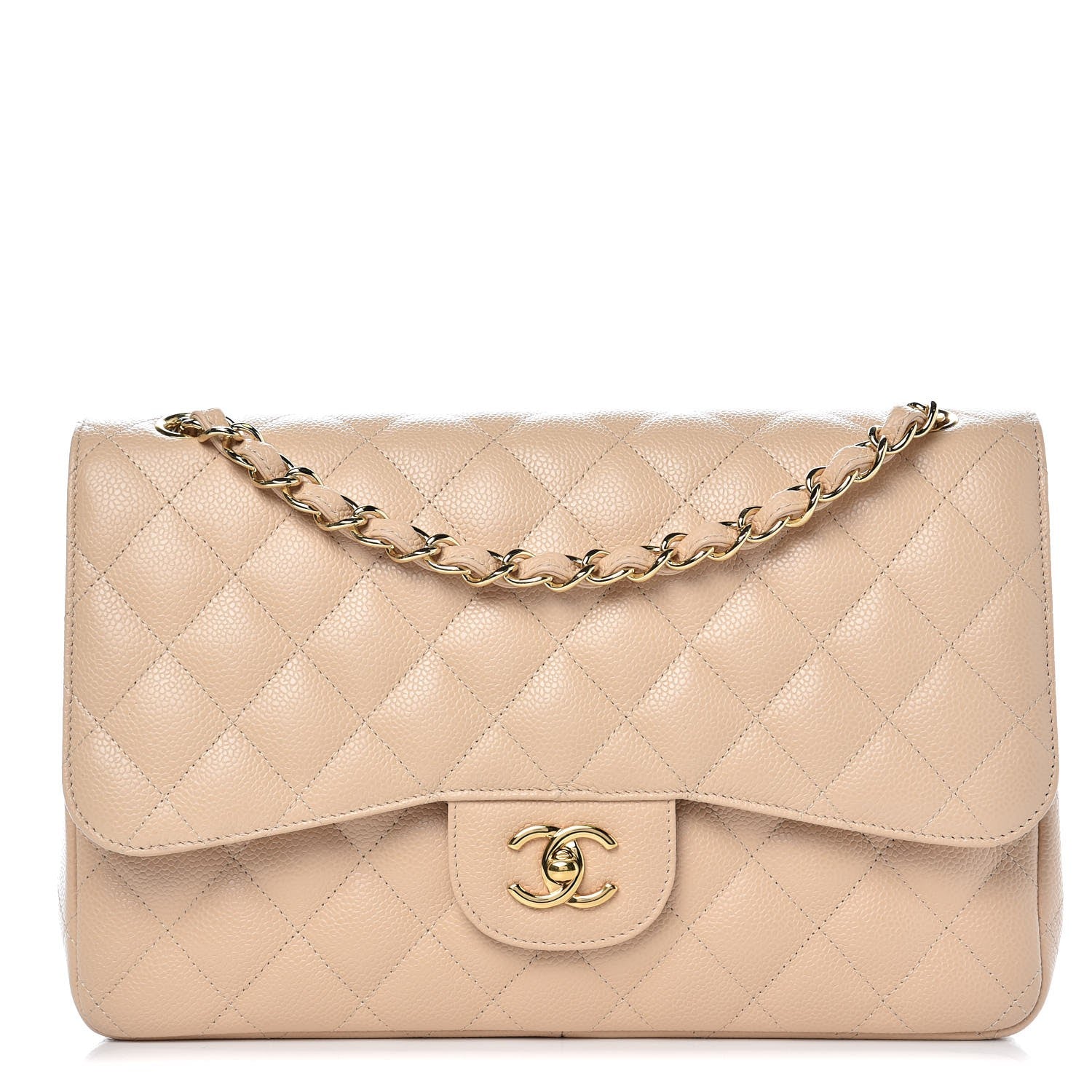 Chanel Caviar Quilted Jumbo Double Flap Light Beige 1 of 10