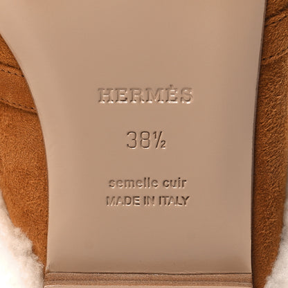 Hermes Suede Goatskin Woolskin Womens Oz Mules 38.5 Naturel 6 of 8
