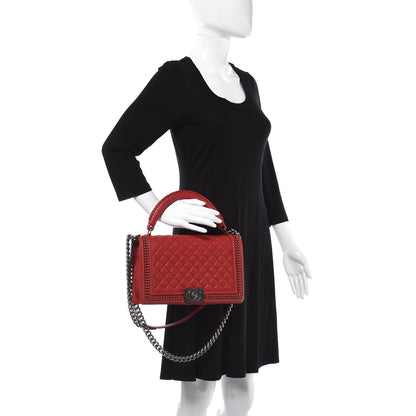 Chanel Calfskin Quilted New Medium Boy Top Handle Flap Red 2 of 10