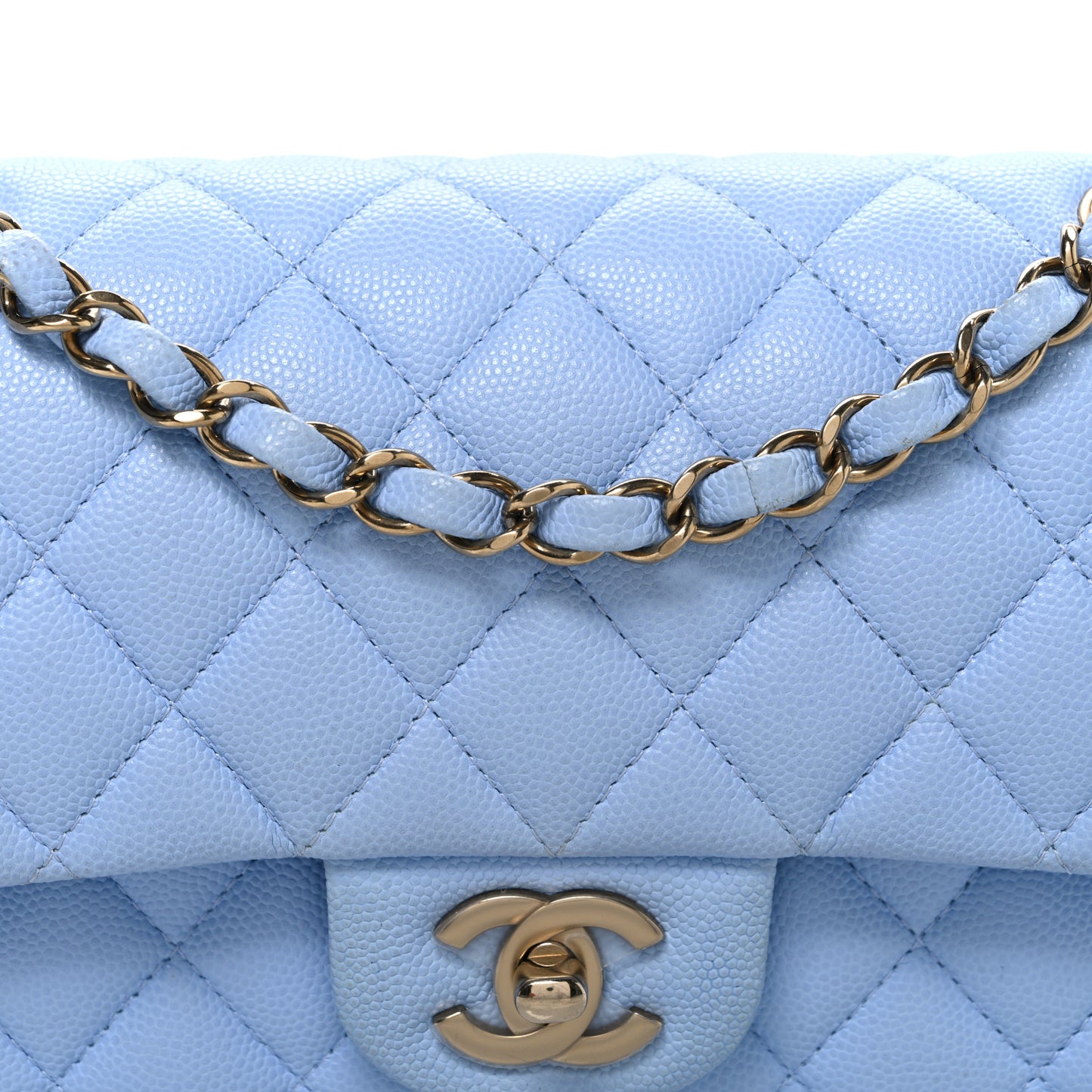 Caviar Quilted Small Double Flap Light Blue