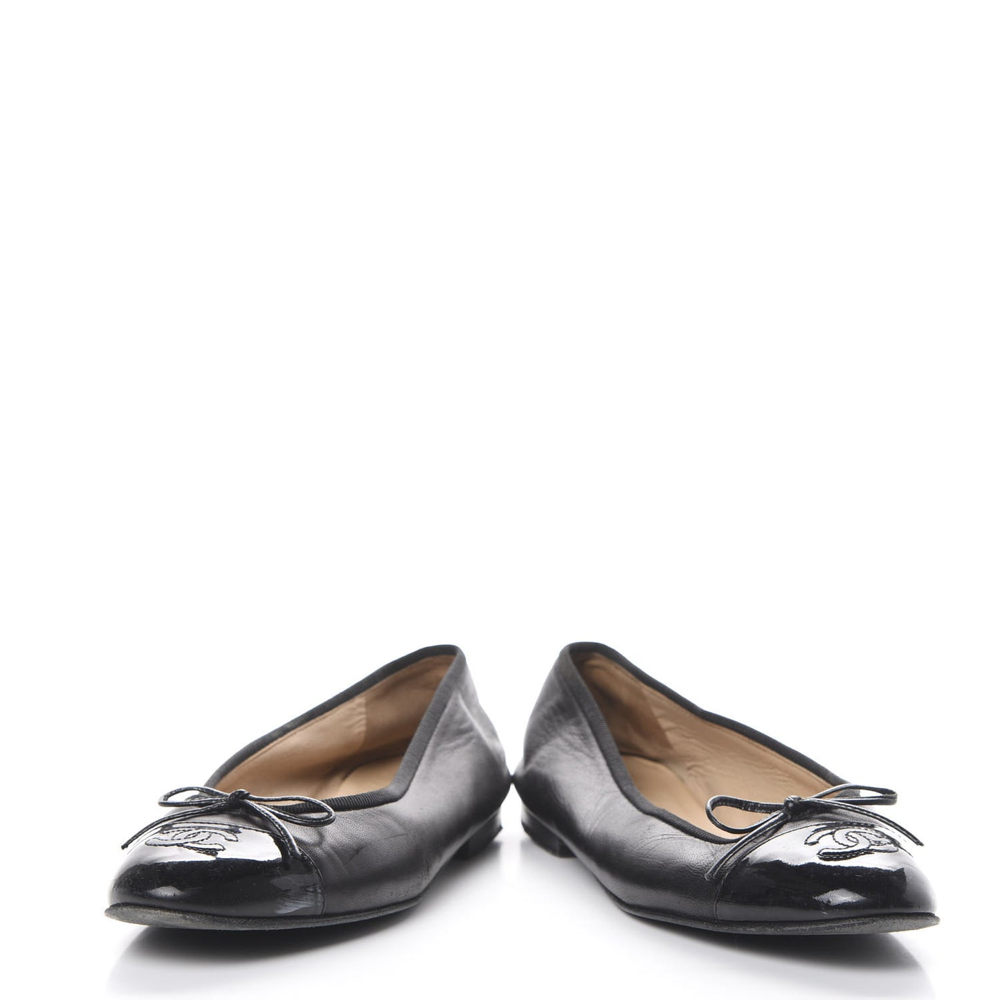 Lambskin Patent Cap Toe Ballerina Flats 37.5 Black