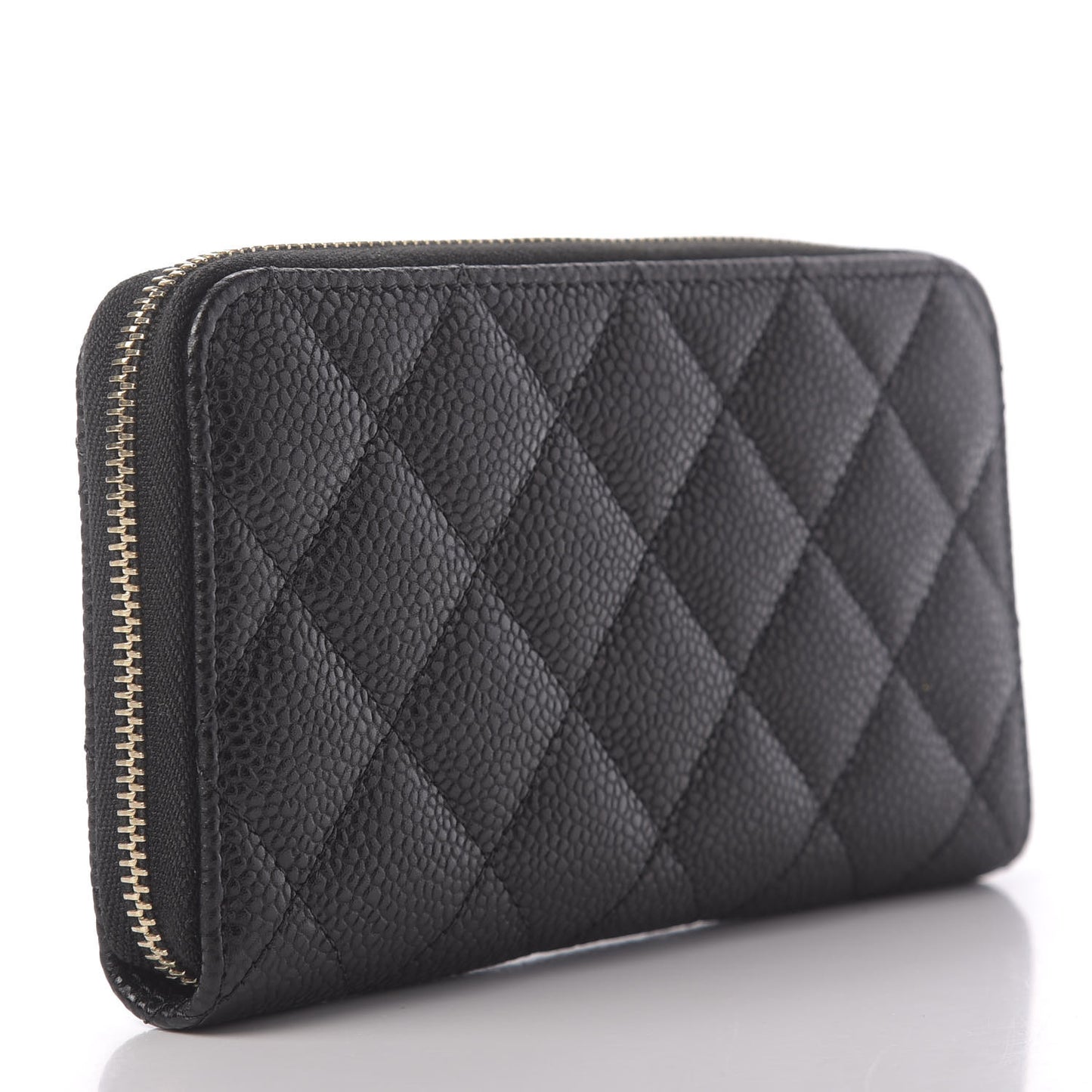 Caviar Quilted Small Zip Around Wallet Black