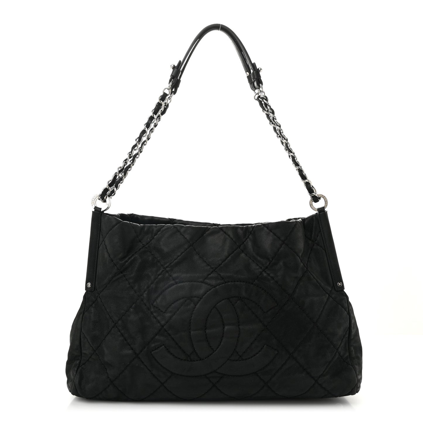 Iridescent Calfskin Quilted Small Sea Hit Tote Black