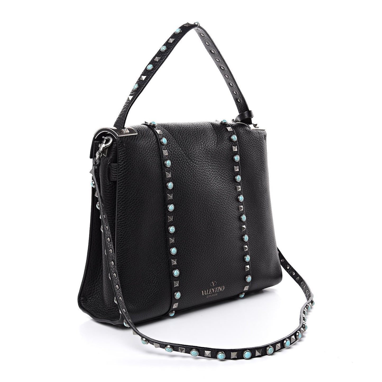 Alce Calfskin My Rockstud Rolling Frame Bag Black