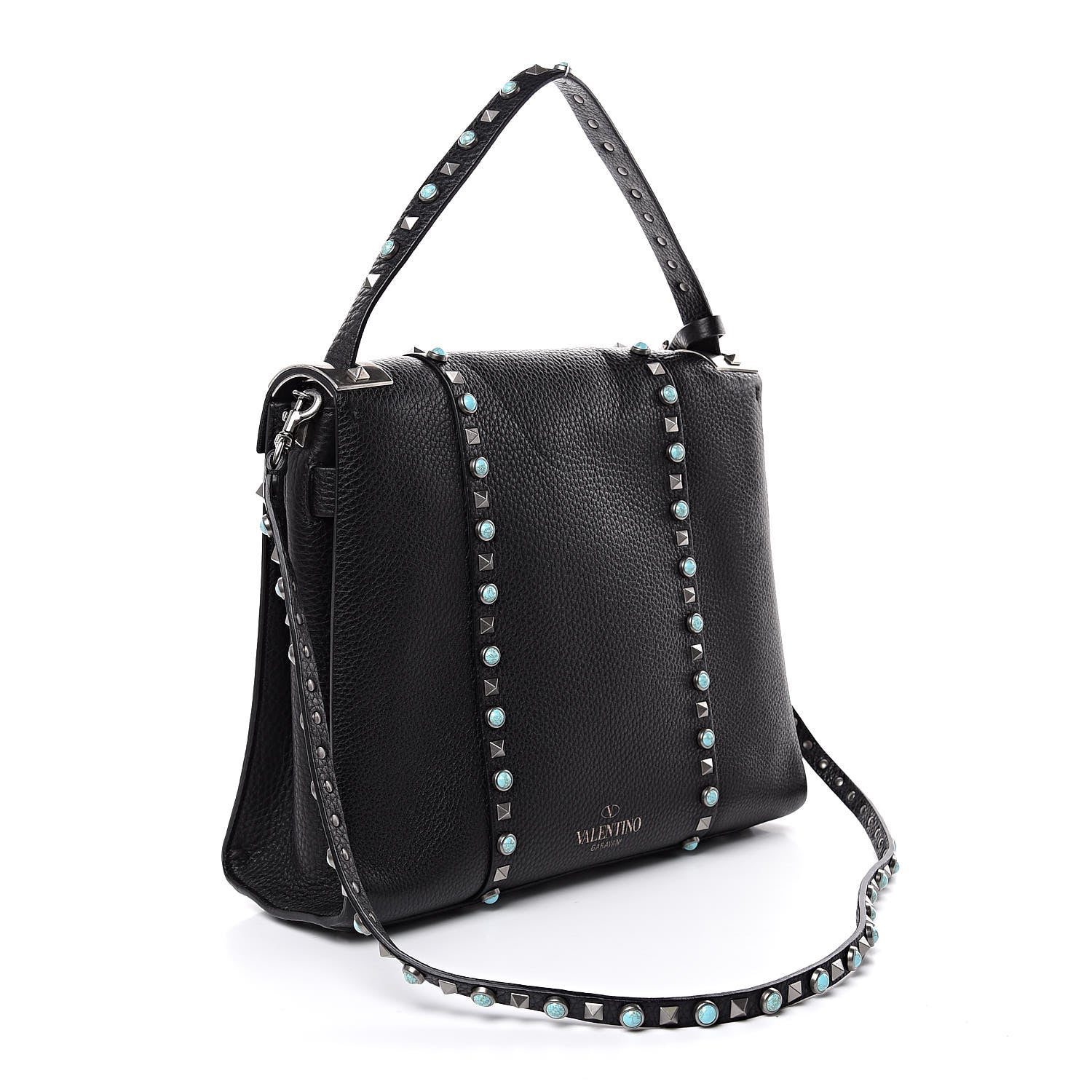 Valentino Garavani Alce Calfskin My Rockstud Rolling Frame Bag Black 3 of 9