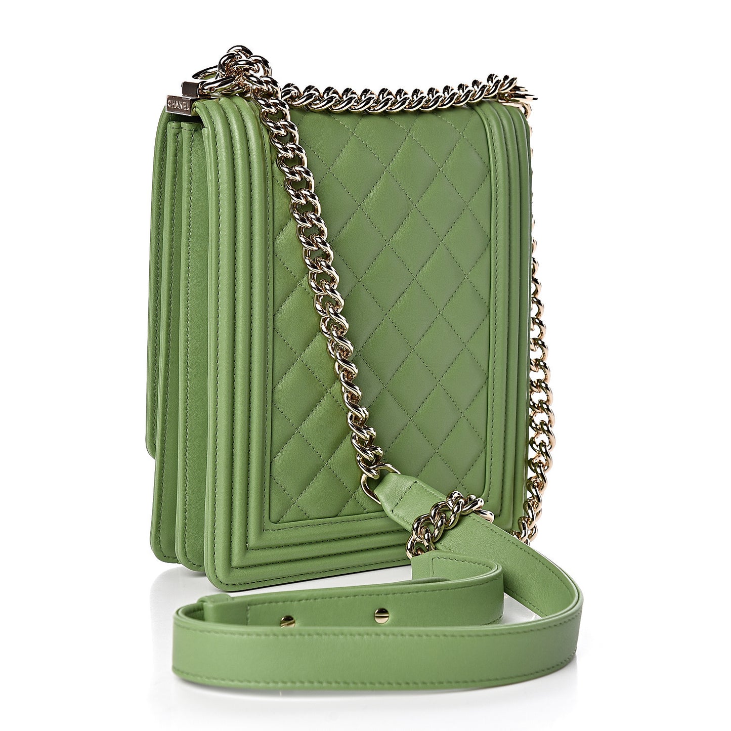 Calfskin Quilted North South Boy Flap Green