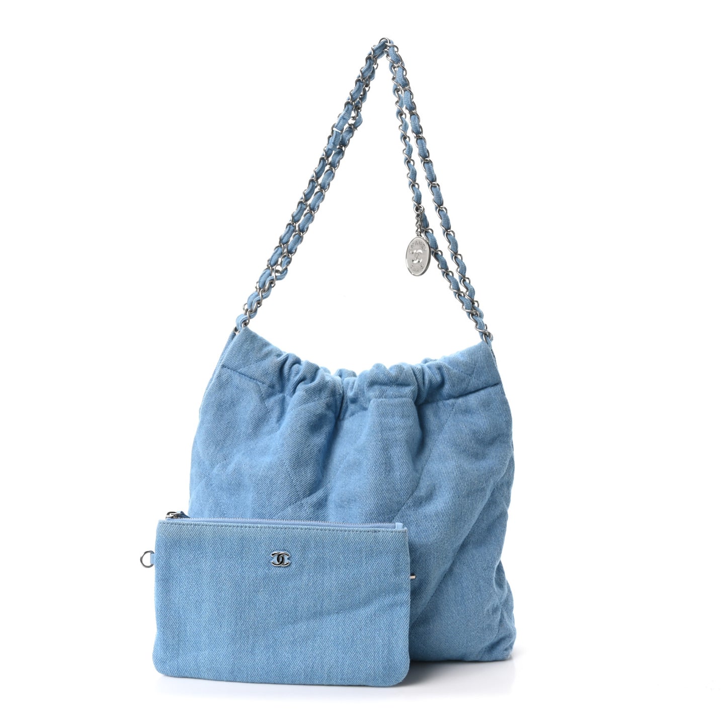 Denim Quilted Small Chanel 22 Light Blue
