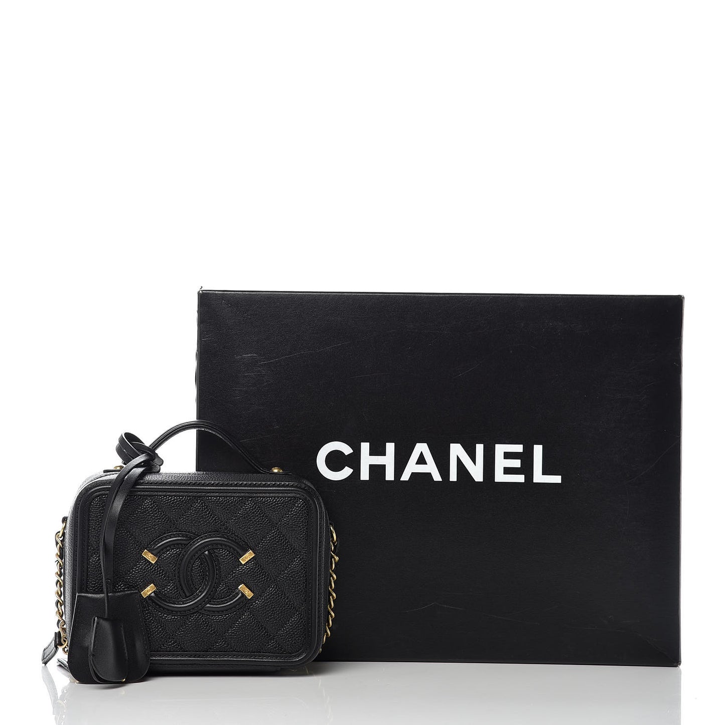 Caviar Quilted Small CC Filigree Vanity Case Black