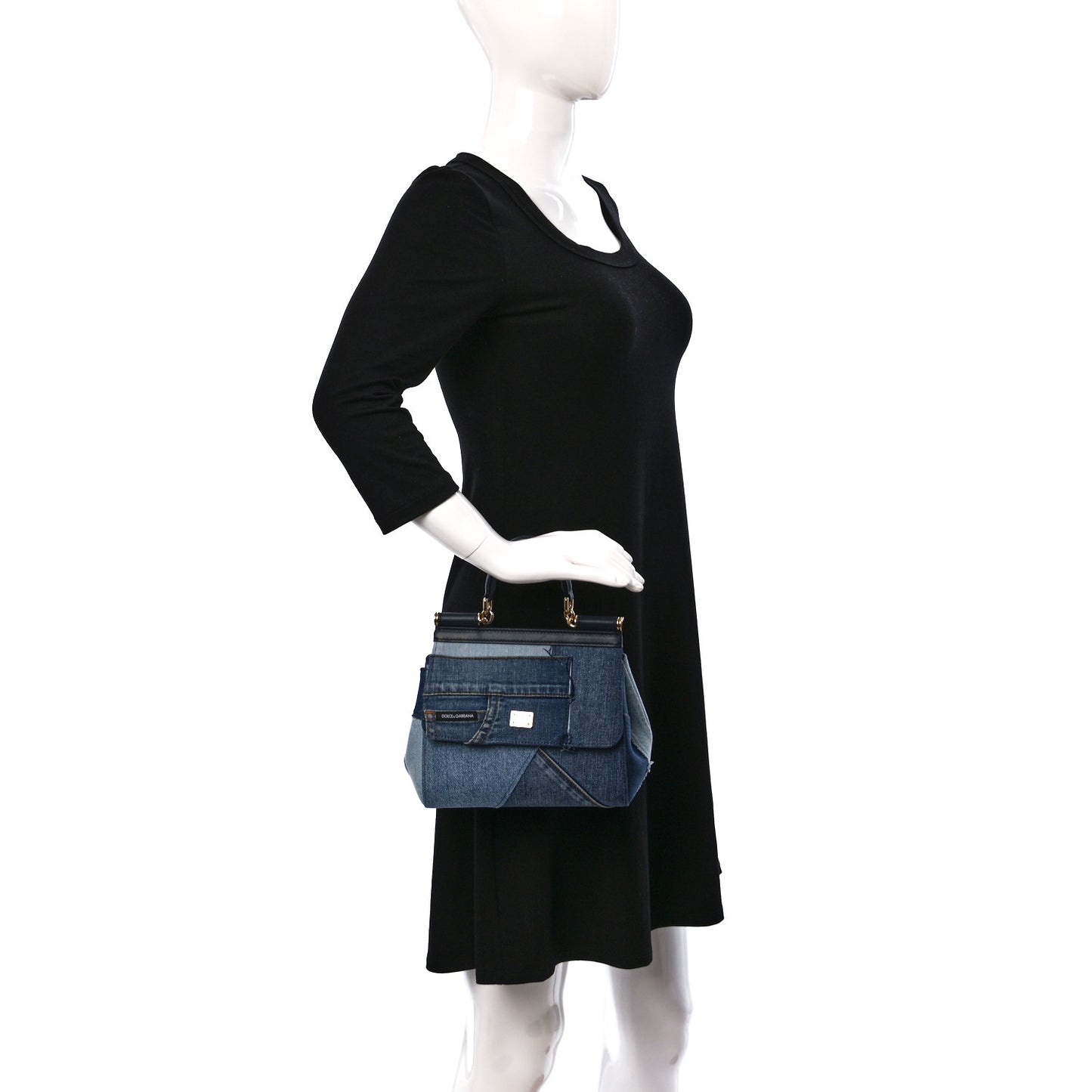 Calfskin Denim Patchwork Mini Miss Sicily Satchel Blue
