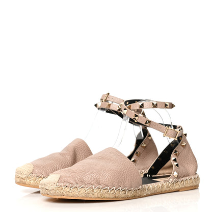 Valentino Garavani Grained Calfskin Rockstud Ankle Wrap Espadrille Flats 40 Poudre 3 of 8
