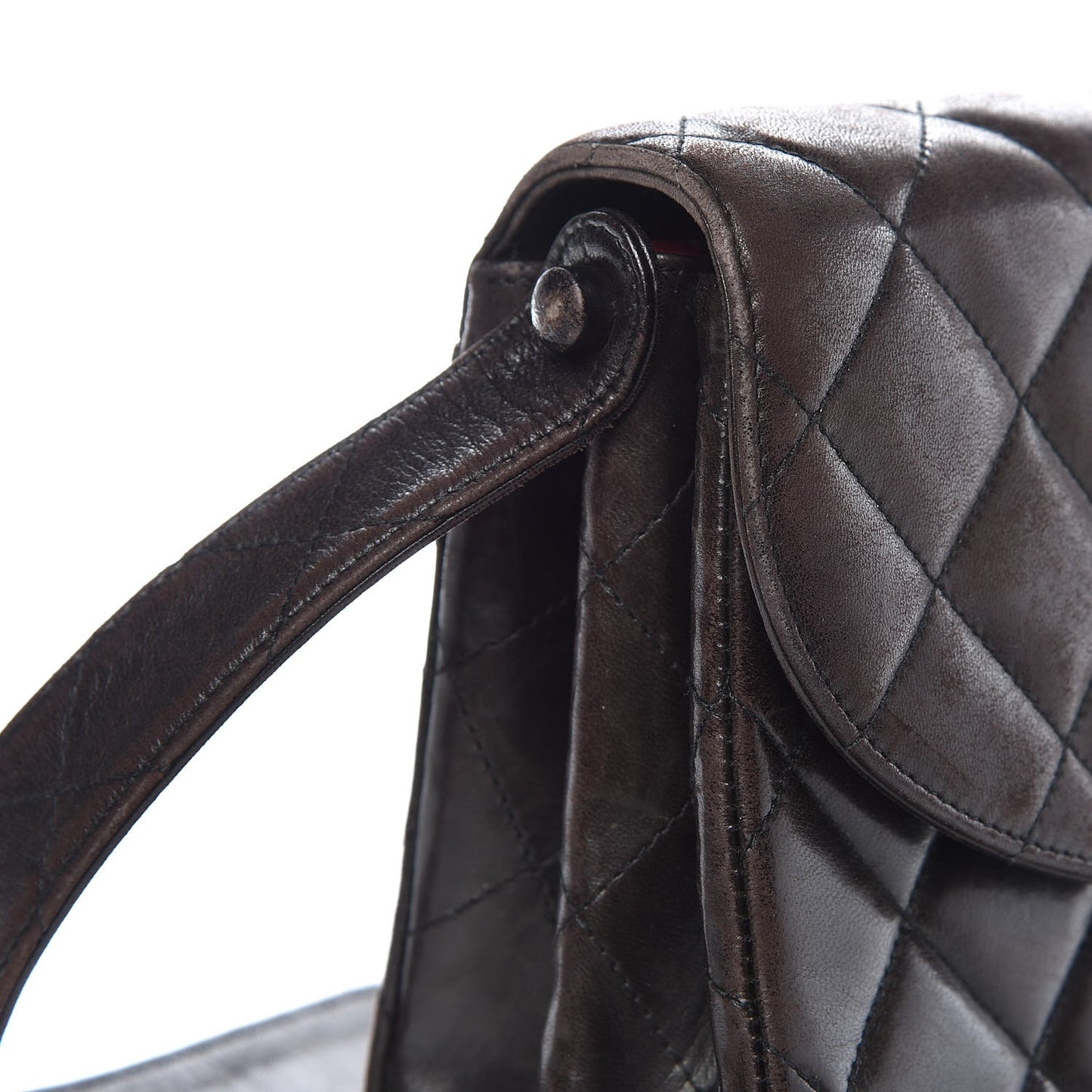 Lambskin Quilted Flap Shoulder Bag Dark Brown