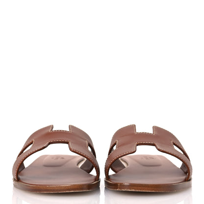 Hermes Box Calfskin Oran Sandals 36.5 Gold 3 of 13