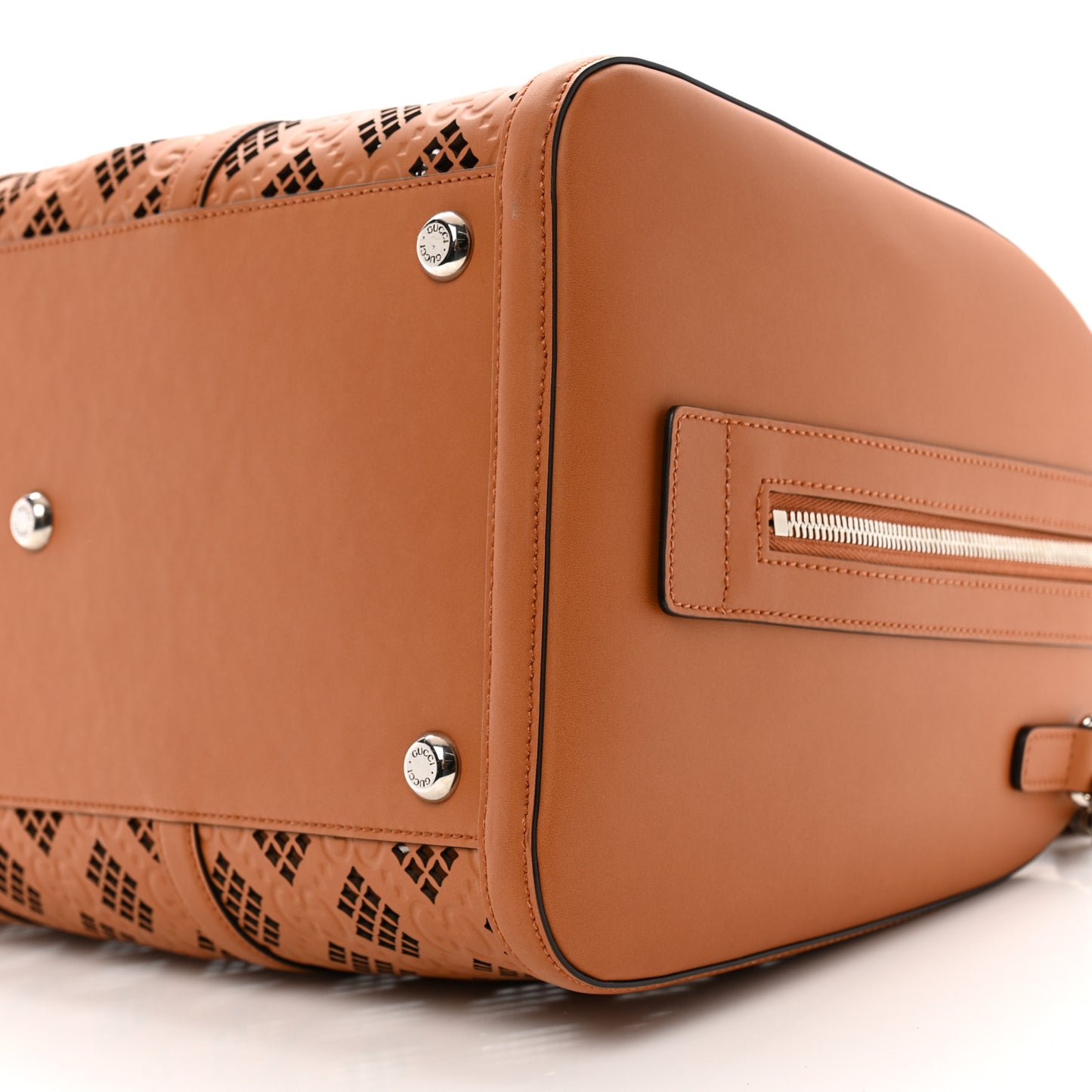 Calfskin Cut Out GG Embossed Medium Duffle Bag Harness Brown